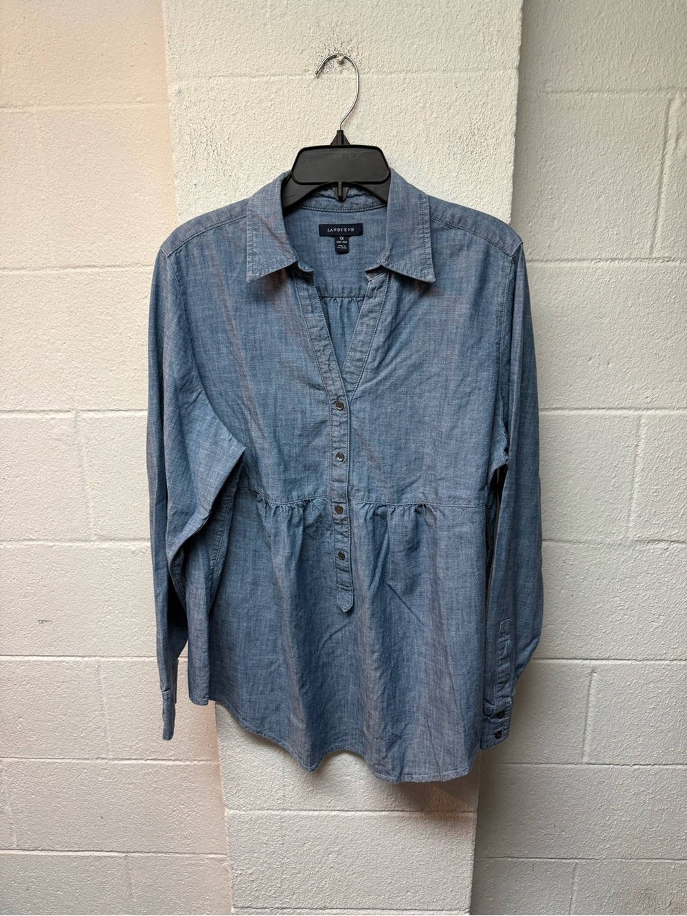 Lands' End Chambray Button-Front Shirt - Blue